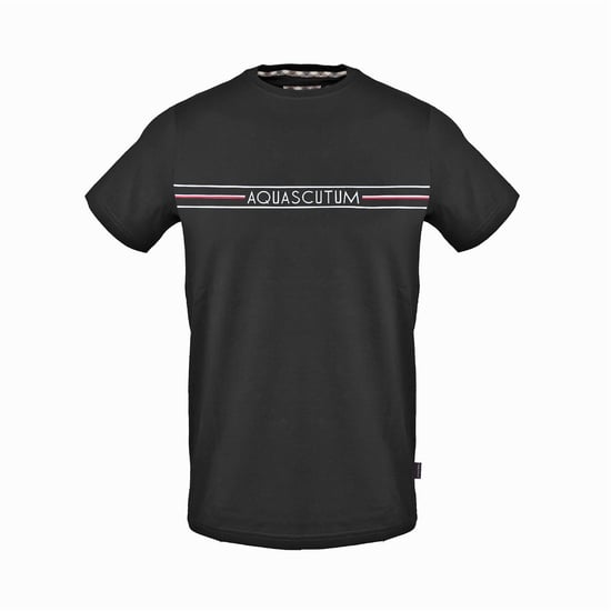 Men's Aquascutum Crew Neck Short Sleeve Jersey T-Shirt in Black - Image 1