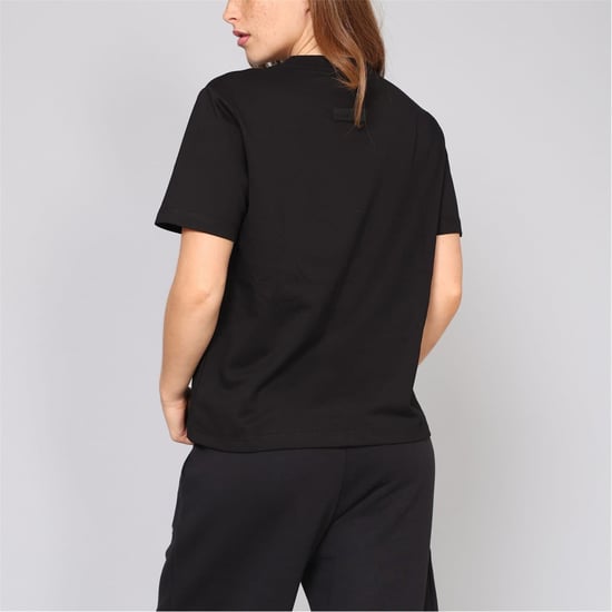 Women's Blank Essentials Oversize Fit Crew Neck Ribbed Collar Boyfriend T-Shirt in Black - Image 4