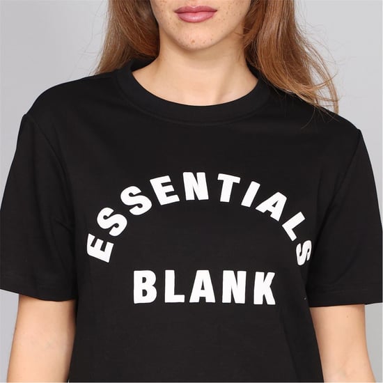 Women's Blank Essentials Oversize Fit Crew Neck Ribbed Collar Boyfriend T-Shirt in Black - Image 5
