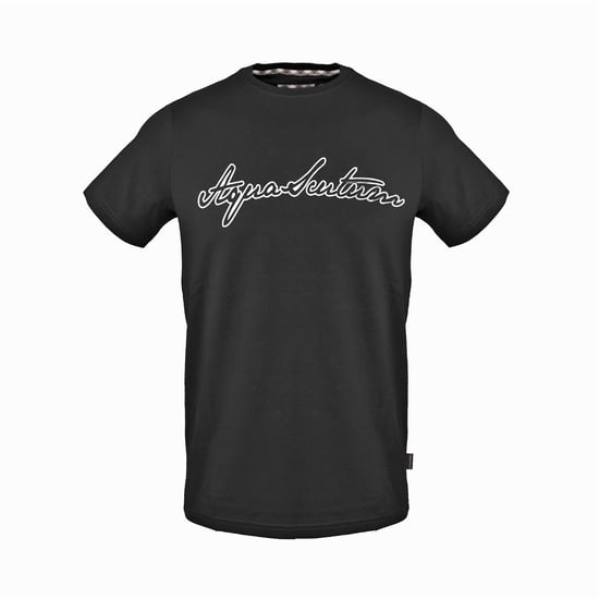 Men's Aquascutum Crew Neck Short Sleeve Jersey T-Shirt in Black - Image 1