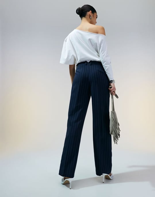 ASOS DESIGN skräddarsydda slim raka byxor i marinrandig - Image 4