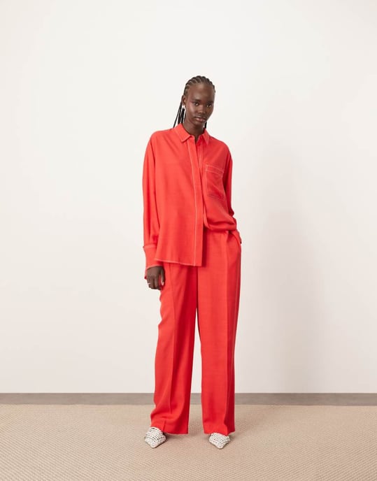 ARRANGE wide leg trouser with contrast stitch co-ord in red - Image 1