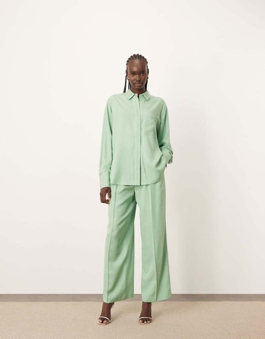 ARRANGE wide leg trouser with contrast stitch co-ord in pistachio - Image 1
