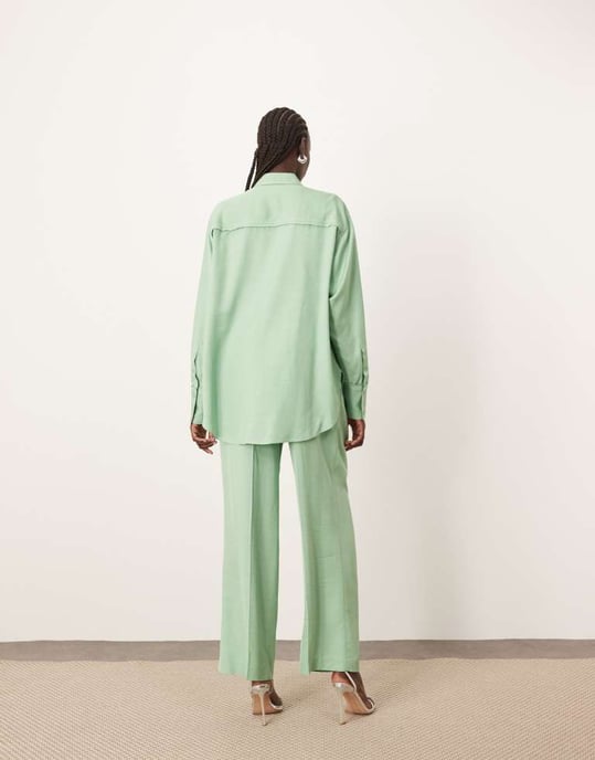 ARRANGE wide leg trouser with contrast stitch co-ord in pistachio - Image 4