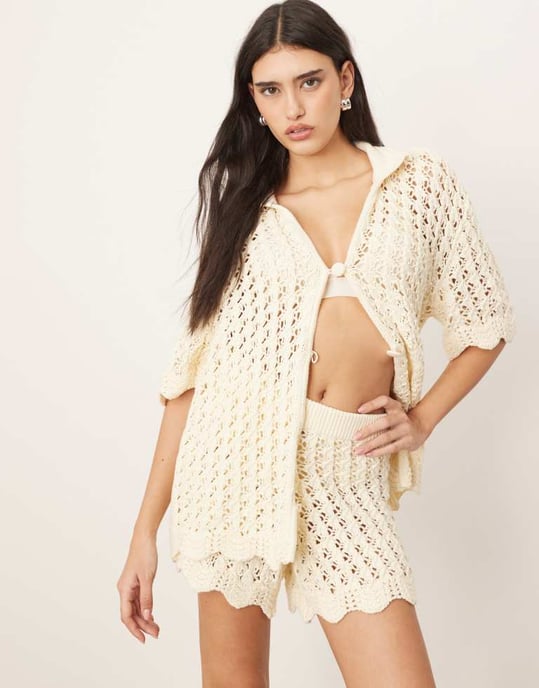 ARRANGE öppen stickad kort co-ord i off white - Image 4