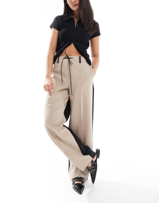 ASOS DESIGN skräddarsydda avslappnade byxor med knytmidja i mocha - Image 3