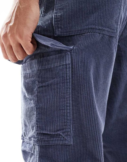 ASOS DESIGN baggy cargo cordbyxa i blått - Image 2