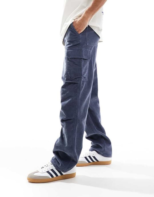 ASOS DESIGN baggy cargo cordbyxa i blått - Image 3
