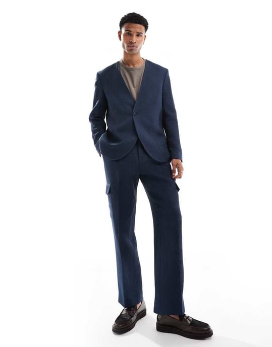 Viggo Elanga våffeljacket i marinblå co-ord - Image 2