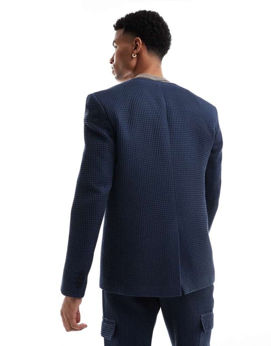 Viggo Elanga våffeljacket i marinblå co-ord - Image 4