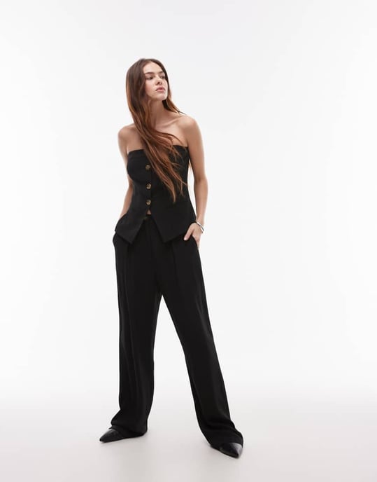 Nia grainge linen button through bandeau co-ord top in black - Image 3