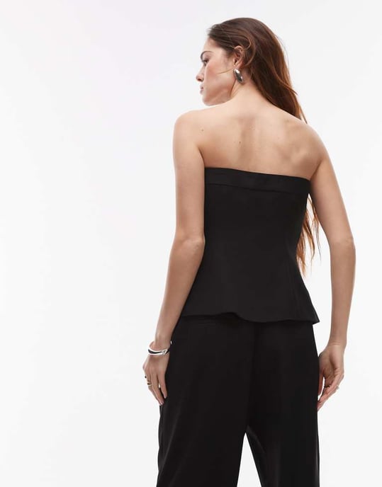 Nia grainge linen button through bandeau co-ord top in black - Image 4