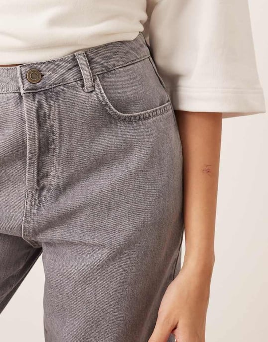 ARRANGE Cleo denim longline short with raw hem in slate grey - Image 4