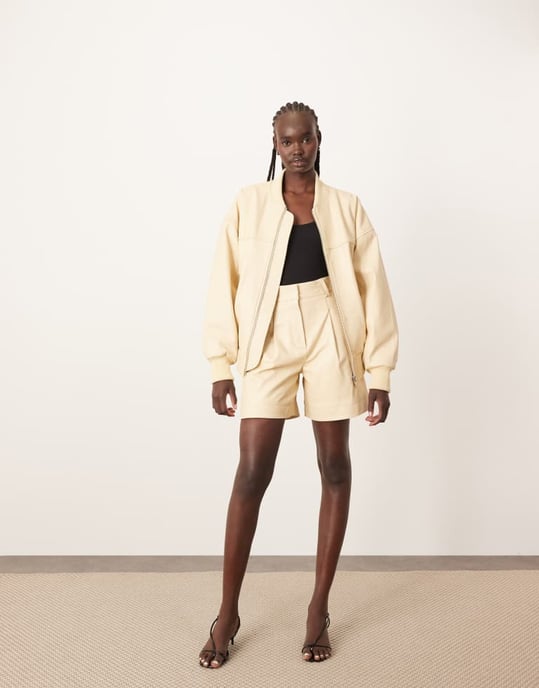 ARRANGE premium leather city shorts co-ord in buttermilk - Image 2
