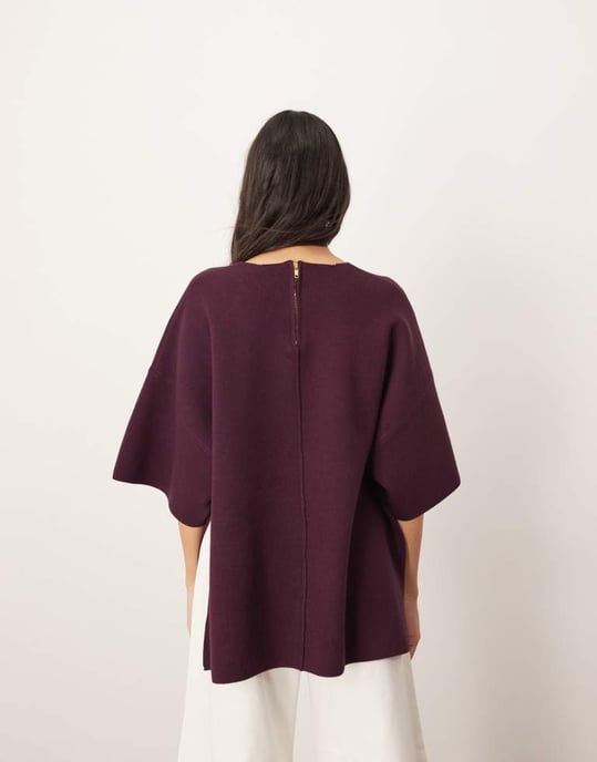 ARRANGE premium compact knitted oversized t-shirt in burgundy - Image 4