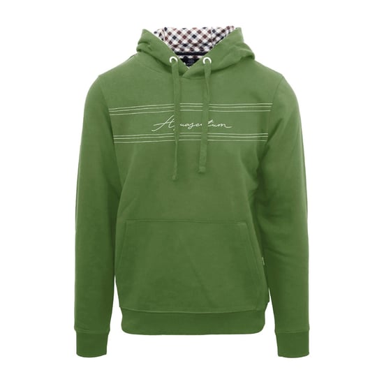 Men's Aquascutum Hooded Neck Signature Print Sweatshirt in Military Green - Image 1