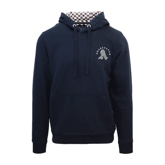 Men's Aquascutum Hooded Neck Long Sleeve Sweatshirt with Kangaroo Pocket in Navy - Image 1