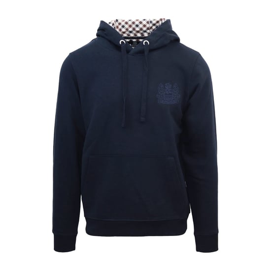 Men's Aquascutum Hooded Neck Long Sleeve Sweatshirt with Kangaroo Pocket in Navy - Image 1