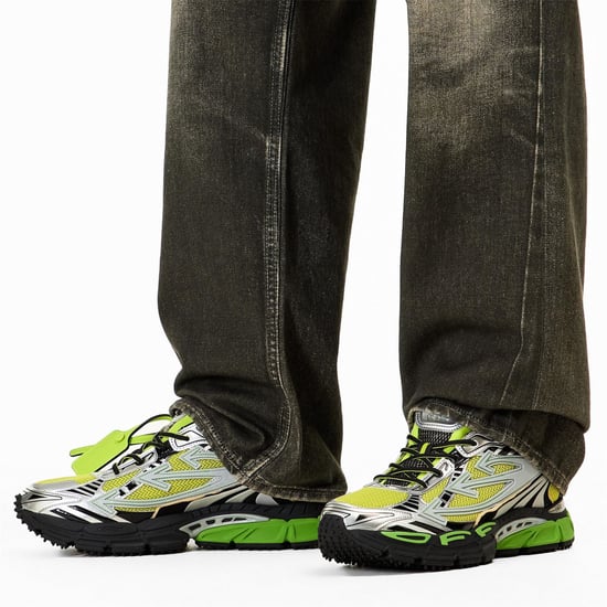 Men's Off White Be Right Back Low Top Trainers in Silv/Green Fluo - Image 3