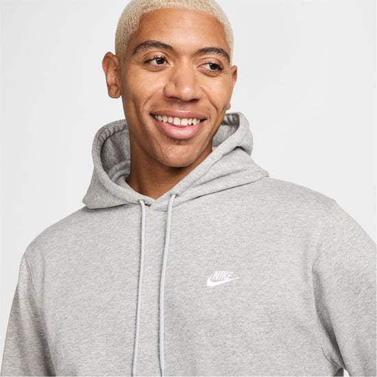 Men's Nike Hooded Neck Kangaroo Pocket Sweatshirt in Grey Hthr/White - Image 3