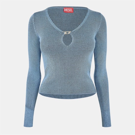 Women's Diesel Terry Cropped V Neck Slim Fit Sweater in Light Blue - Image 1