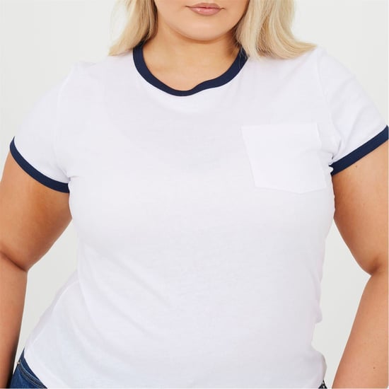 Women's Brave Soul Ps Ssbtn Tee in White/Navy - Image 3