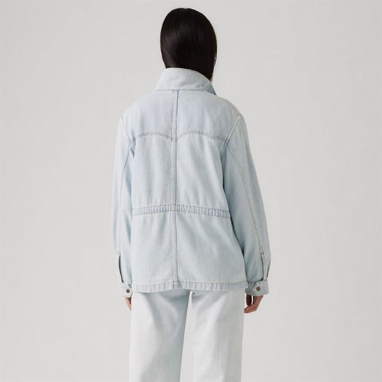 Women's Levis Karlie Solid Patterned Snap Button Press Stud Cuff Denim Jacket in Desert Recharge - Image 3