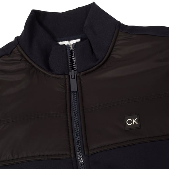 Men's Calvin Klein Golf Solid Patterned Full Zipper Ribbed Cuff Zipped Pocket Jacket in Navy - Image 3