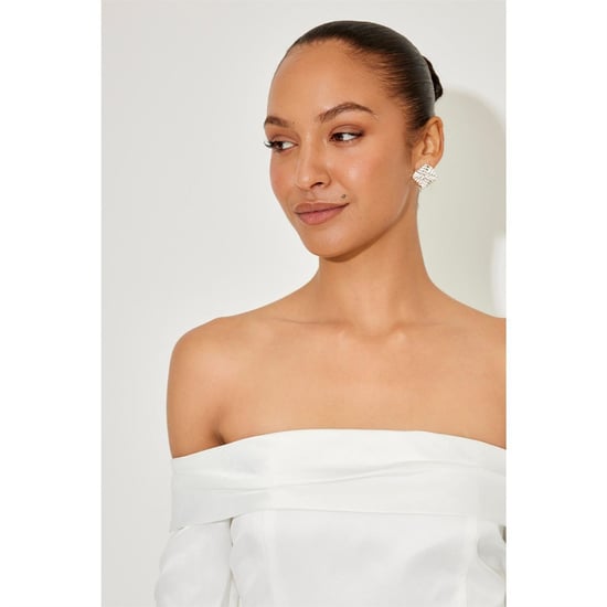 Women's Odd Muse Satin Bardot Dress in White - Image 2