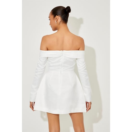 Women's Odd Muse Satin Bardot Dress in White - Image 3