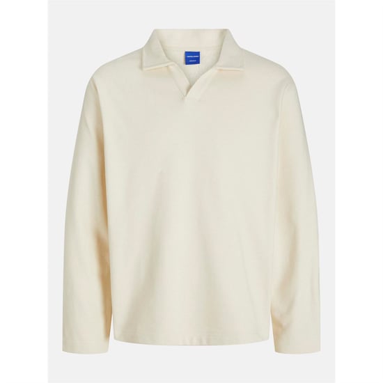 Men's Jack and Jones Split Neck Swea in Antique White - Image 1