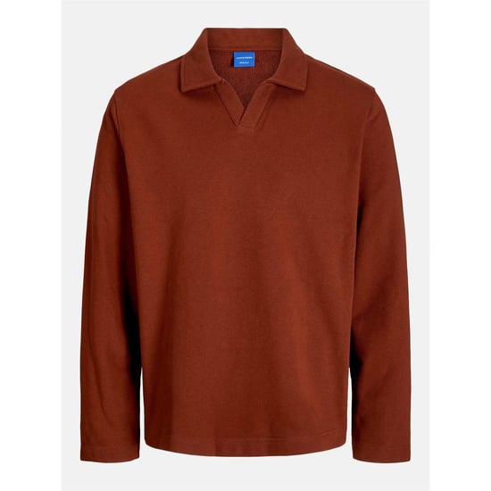 Men's Jack and Jones Split Neck Swea in Brandy Brown - Image 1