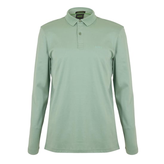 Men's Boss Pirol Long Sleeve Polo Shirt, Timeless Design in Open Green - Image 1
