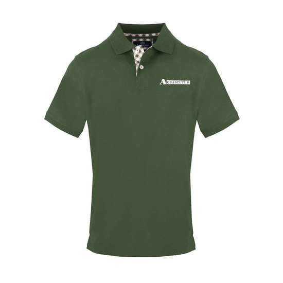 Men's Aquascutum Lacoste Lettering Collared Short Sleeve Polo Shirt in Military Green - Image 1