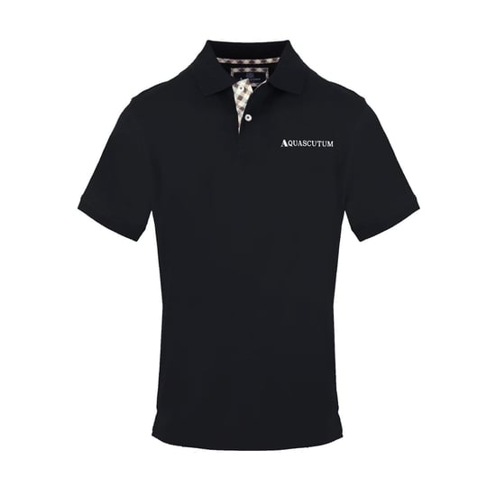 Men's Aquascutum Embroidered Collared Neck Short Sleeve Polo Shirt in Black - Image 1