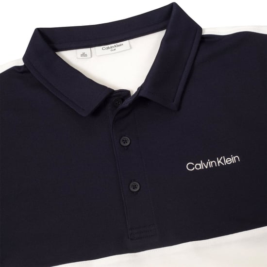 Men's Calvin Klein Golf Embroidered Lacoste Lettering Collared Polo Shirt in Wht-Nvy - Image 3