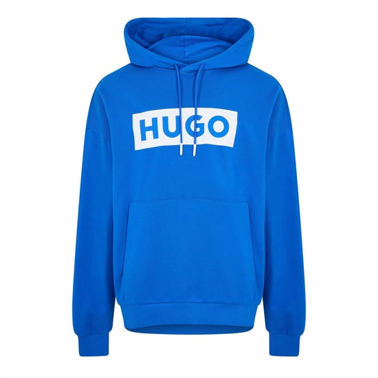 Men's Boss Box Print Hooded Neck Long Sleeve Polo Shirt in Open Blue - Image 1