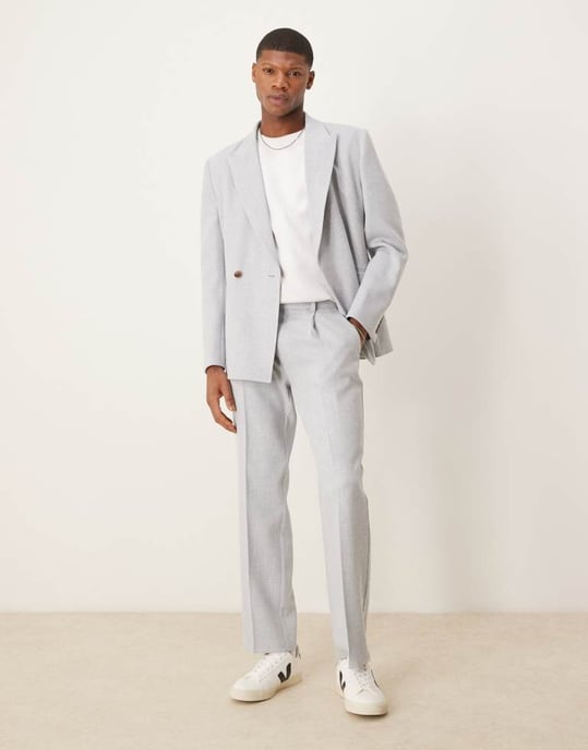 ASOS DESIGN slouchy regular suit jacket in light grey linen look - Image 3