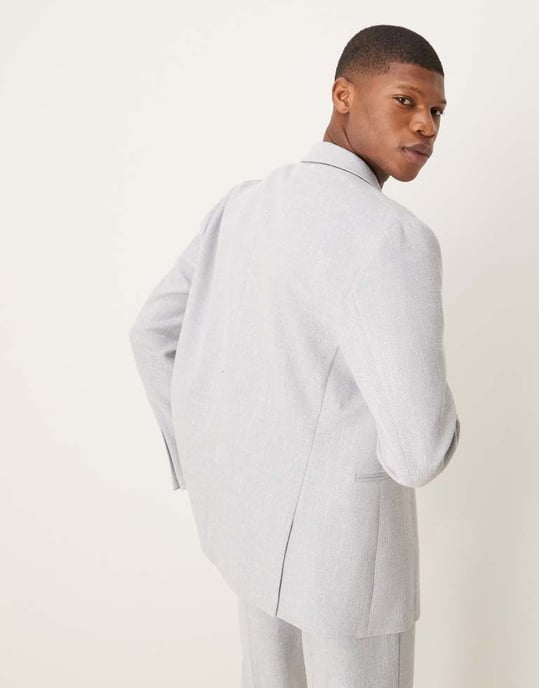 ASOS DESIGN slouchy regular suit jacket in light grey linen look - Image 4