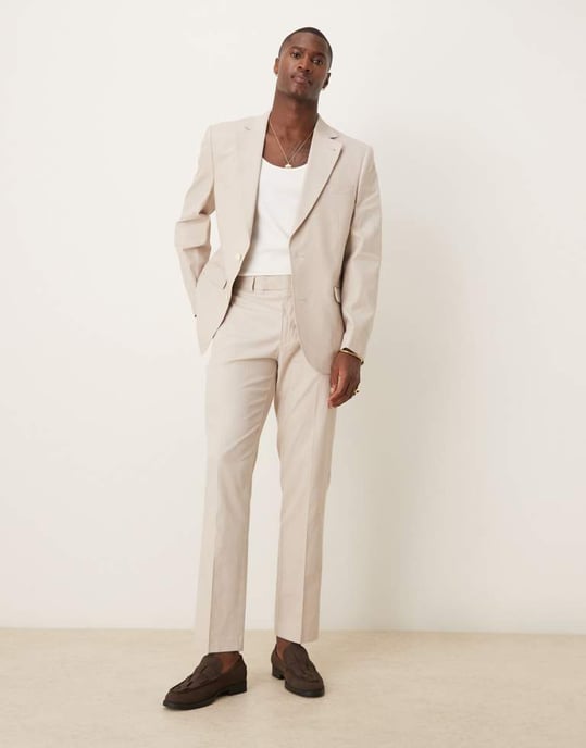 ASOS DESIGN linen blend slim suit jacket in stone - Image 2