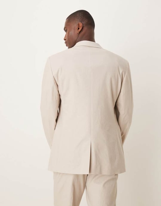 ASOS DESIGN linen blend slim suit jacket in stone - Image 4
