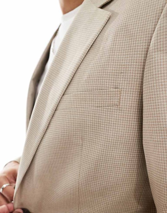 ASOS DESIGN slim fit suit jacket in neutral tonal puppytooth - Image 3