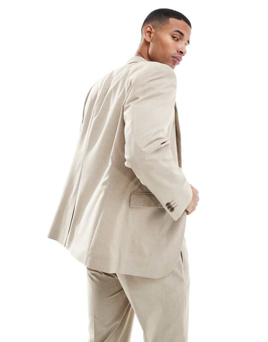 ASOS DESIGN slim fit suit jacket in neutral tonal puppytooth - Image 4