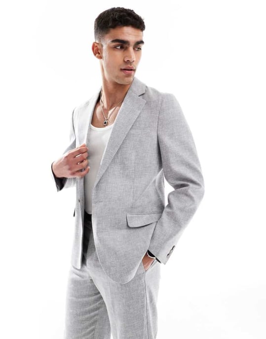 ASOS DESIGN slim summer suit jacket with linen cotton in grey - Image 1