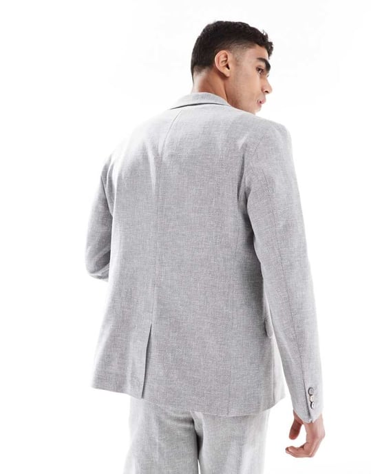 ASOS DESIGN slim summer suit jacket with linen cotton in grey - Image 3