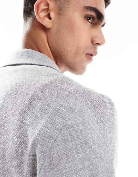 ASOS DESIGN slim summer suit jacket with linen cotton in grey - Image 4