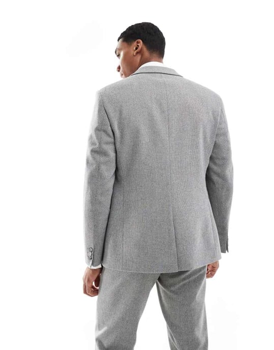 ASOS DESIGN double breasted slim suit jacket with wool in grey barleyweave - CHARCOAL - Image 3
