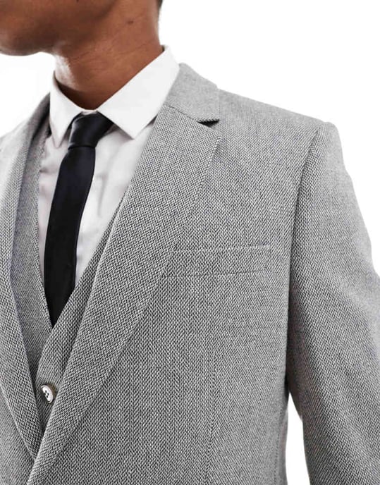 ASOS DESIGN double breasted slim suit jacket with wool in grey barleyweave - CHARCOAL - Image 4