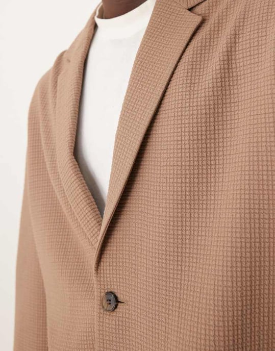 ASOS DESIGN slouchy oversized suit jacket in brown seersucker - Image 3