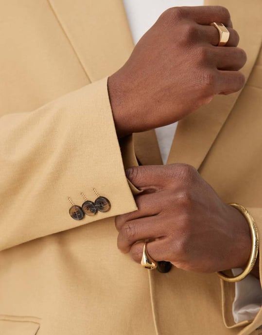 ASOS DESIGN linen blend slim suit jacket in beige - Image 3